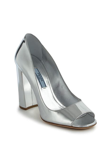 prada silver patent leather point toe pumps|prada pumps and ballerinas.